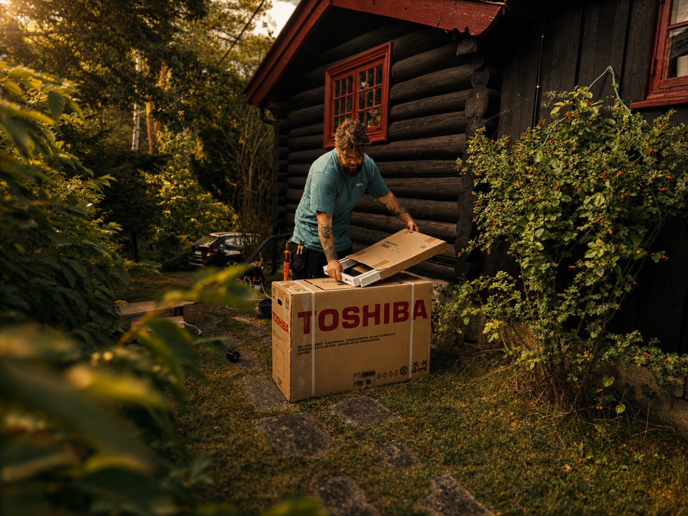 Montør bærer inn ny Toshiba